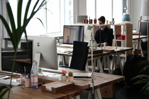 man working in cleaned office